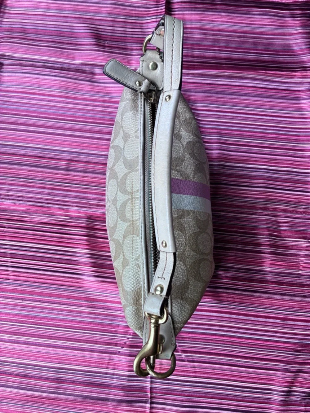 Coach Signature Canvas Mini Hobo with Pink and Lavender Center Stripe - Picture 2 of 7